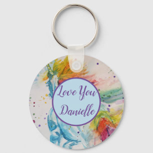 Chaveiro Amo Você Nome Rainbow Unicorn Watercolor Key Ring