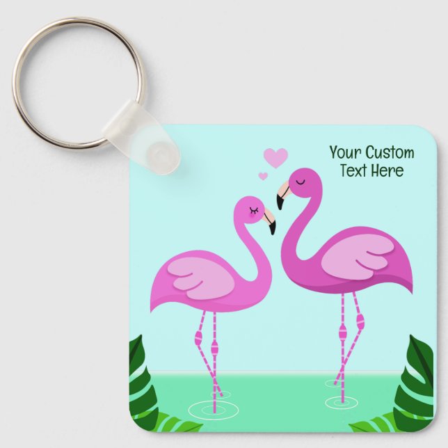 Chaveiro Amor com Flamingo de Texto Personalizado (Frente)