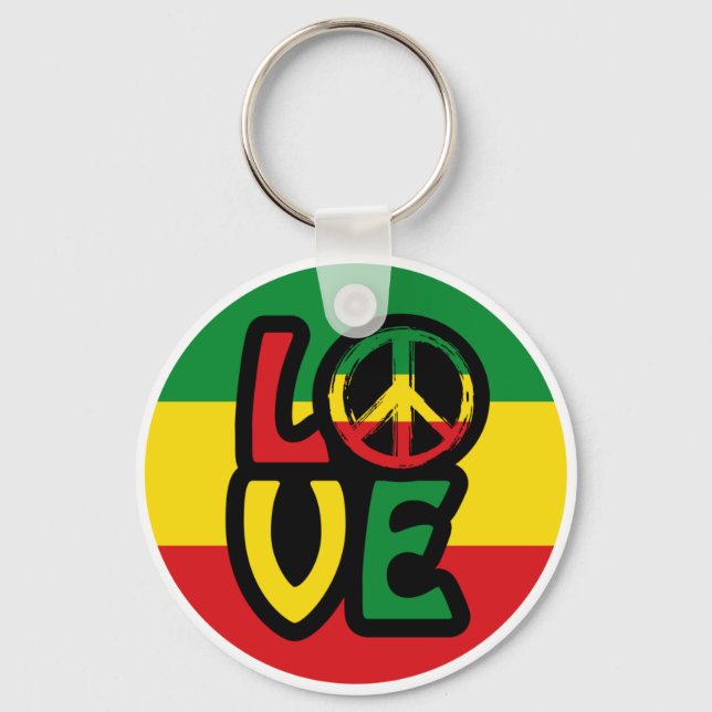 Chaveiro AMOR com símbolo de paz, estilo reggue (Frente)