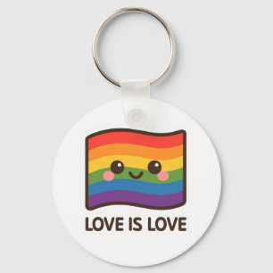 Chaveiro Amor é Amor - Design do Arco-Íris Kawaii