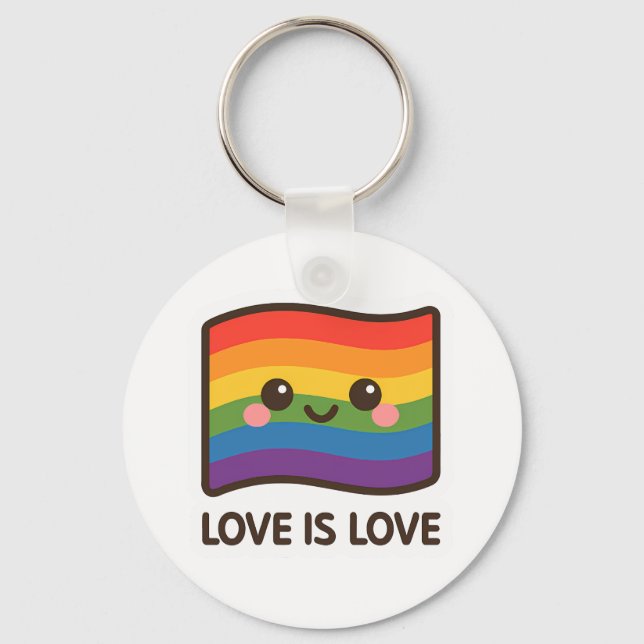 Chaveiro Amor é Amor - Design do Arco-Íris Kawaii (Frente)