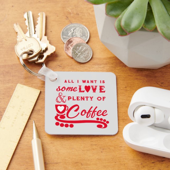 Chaveiro Amor e café adicionam iniciais vermelho (Mesa)