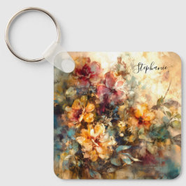 Chaveiro Amuleto de Aquarela Floral Personalizado
