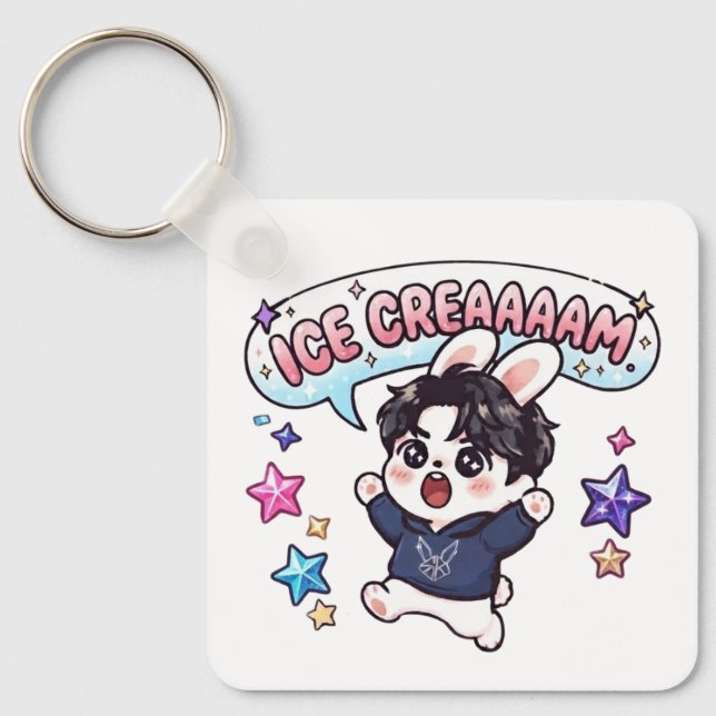 Chaveiro Amuleto de Bolsa Fandom Stray Rabbit Sorvete K-Pop (Frente)