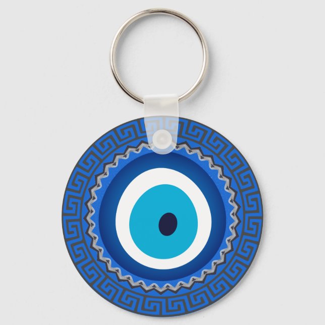 Chaveiro Amuleto de Mau Nazar do Mandala Grego bonito Azul (Frente)