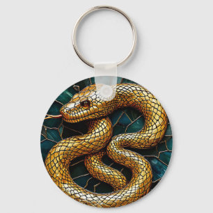Chaveiro Amuleto de Vidro Pintado Cobra Dourada