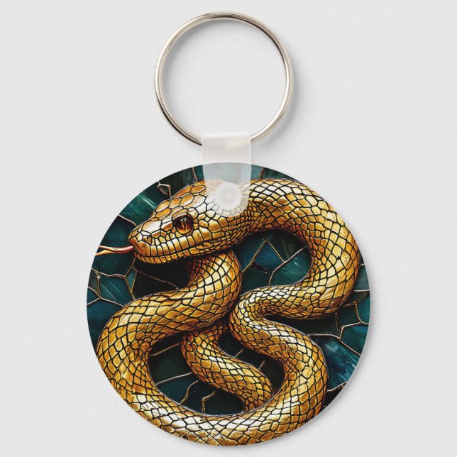 Chaveiro Amuleto de Vidro Pintado Cobra Dourada (Frente)