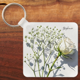 Chaveiro Amuleto Floral de Rosa Branca Personalizado