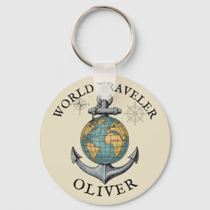 Chaveiro Âncora e Globo Náutico Vintage