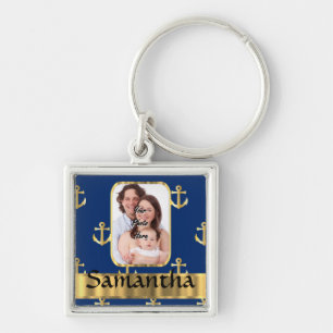 Chaveiro Âncora náutica do azul e do ouro modelada