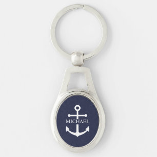 Chaveiro Âncora Personalizada Azul Marinho Náutico Nome