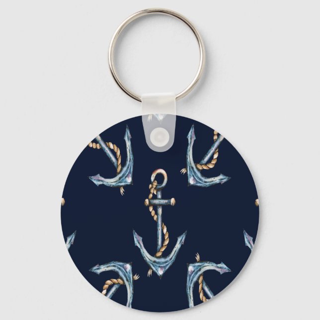 Chaveiro Âncoras de Aquarela Azul-Marinho (Frente)