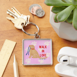 Chaveiro Andar no Amor Ouro Cachorro Rosa Magnet