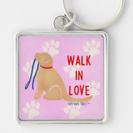 Chaveiro Andar no Amor Ouro Cachorro Rosa Magnet