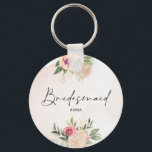 Chaveiro Anel de Chave Bridesmaid de Pêonia e Folha de Ouro<br><div class="desc">Projetado para coordenar com a nossa coleção Peony e Dourada, este anel-chave de bridesmaid personalizável que combina pontes apresenta flores rosa e douradas de pedras com folhagem verde num fundo de aquarela. Para personalização mais avançada deste design, por exemplo, alteração do layout, da fonte ou do tamanho do texto, clique...</div>