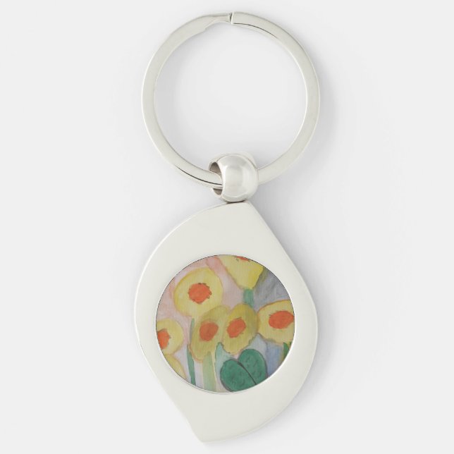 Chaveiro Anel de Chave de Metal com abstrato Sunflower (Frente)