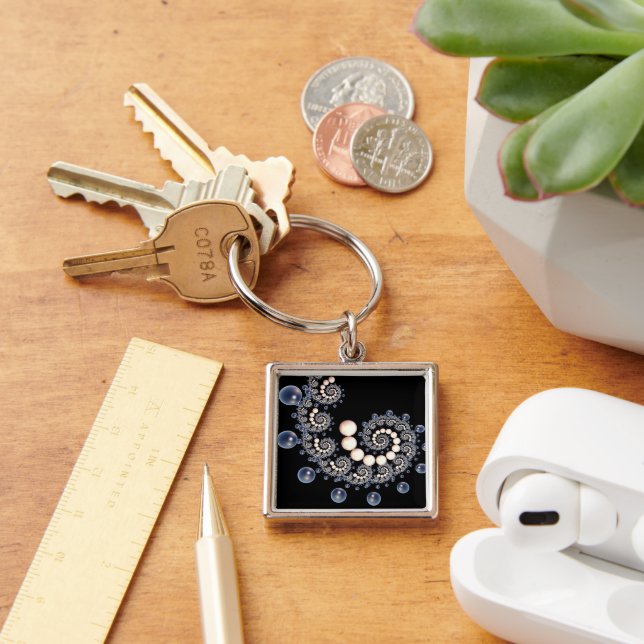 Chaveiro Anel de Chave Espiral de Pérola Azul e Ivory (Mesa)