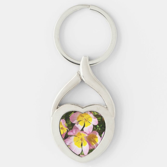 Chaveiro Anel de Chave Metálica Rosa e Amarelo Flores (Frente)