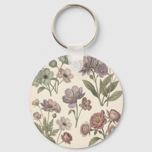 Chaveiro Anêmonas Rosas Botânicas Pastel Vintage Suave