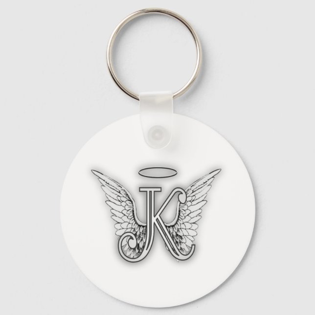 Chaveiro Angel Alphabet K - Letra inicial Wings Halo (Frente)