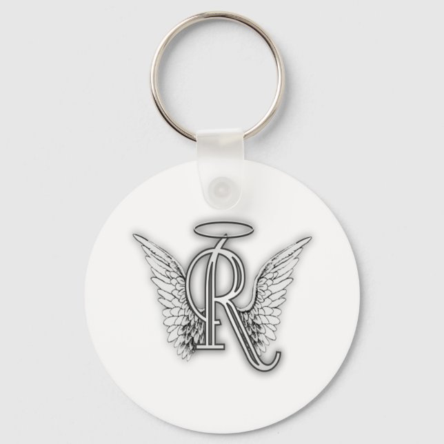 Chaveiro Angel Alphabet R - Letra inicial Wings Halo (Frente)