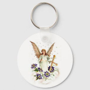 Chaveiro Angel Com Flores De Cruz E Clematis