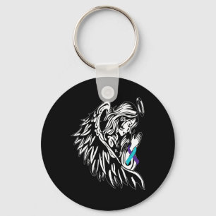 Chaveiro Angel Detém Teal Purple Ribbon Prevenção Suicídio