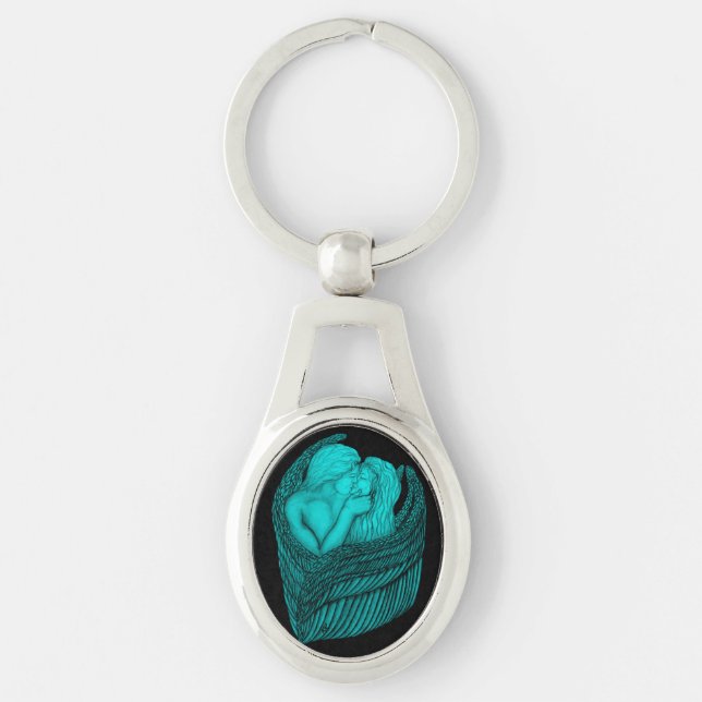 Chaveiro Angels Kissing, Design preto e verde (Frente)