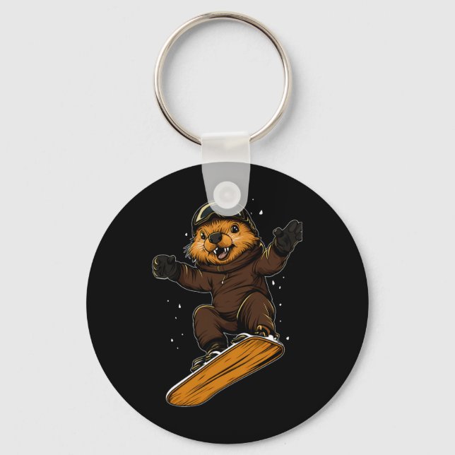 Chaveiro Animais De Snowboard - Castor Num Snowboard Snowbo (Frente)