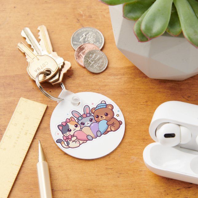 Chaveiro Animais Kawaii Fofos Pingente de Coração Pastel (Mesa)