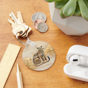 Chaveiro Animais Leopardo Dourados com Creme