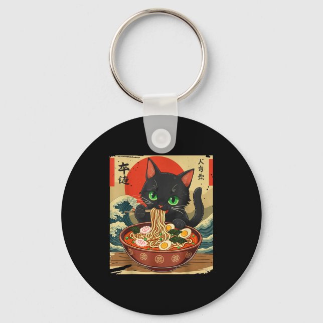 Chaveiro Anime Cat Eating Ramen Japanese Art Graphic Cat Cu (Frente)