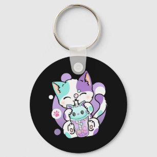 Chaveiro Anime Kawaii Cat Boba Bubble Tea Neko Boba Tea Cat