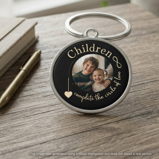 Chaveiro Aniversário da Mamãe Círculo de Amor com Flores Si (A whimsical 'Circle of Love' photo keychain for mom — perfect birthday gift idea.)