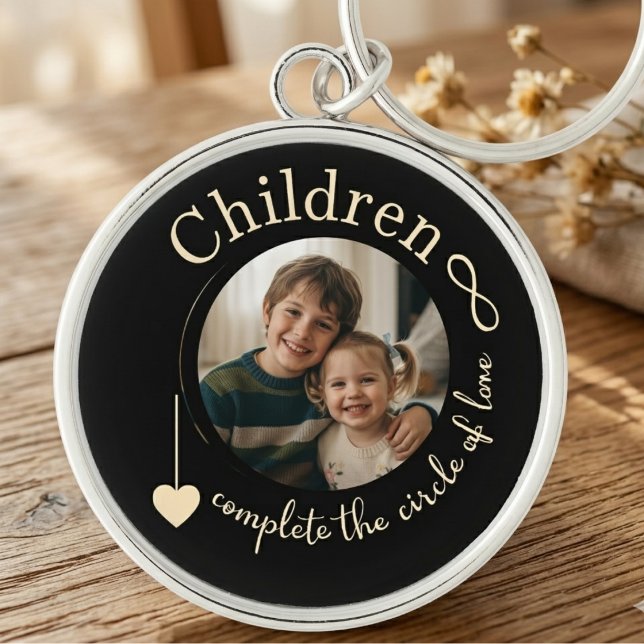 Chaveiro Aniversário da Mamãe Círculo de Amor com Flores Si (A whimsical 'Circle of Love' photo keychain for mom — perfect birthday gift idea.)