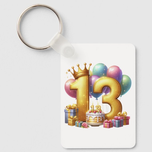 Chaveiro Aniversário de 13 anos dourado (Frente)