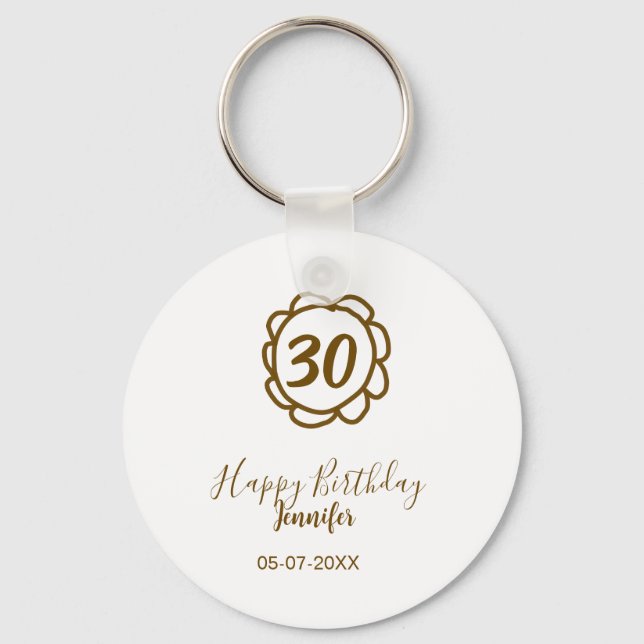 Chaveiro aniversário de 30 anos adiciona nome data ano ouro (Frente)