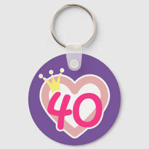 Chaveiro aniversário de 40 anos Coração Princesa Coroa Rosa