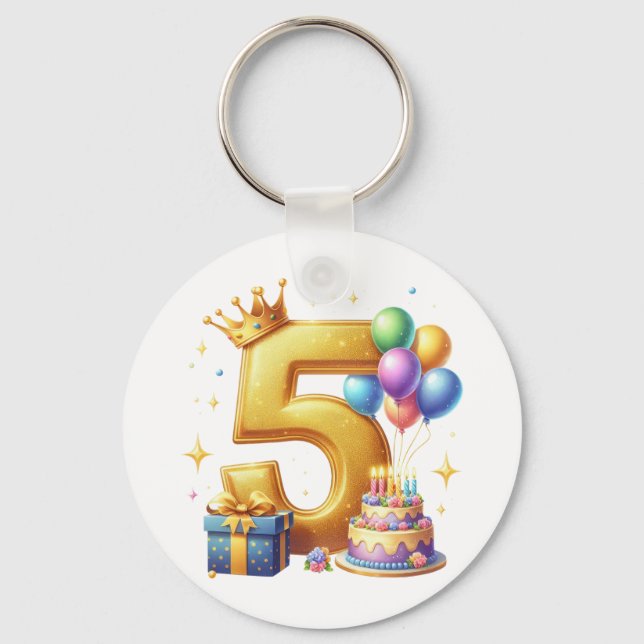 Chaveiro Aniversário de 5 anos dourado (Frente)