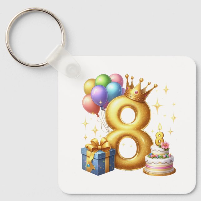 Chaveiro Aniversário de 8 anos dourado (Frente)