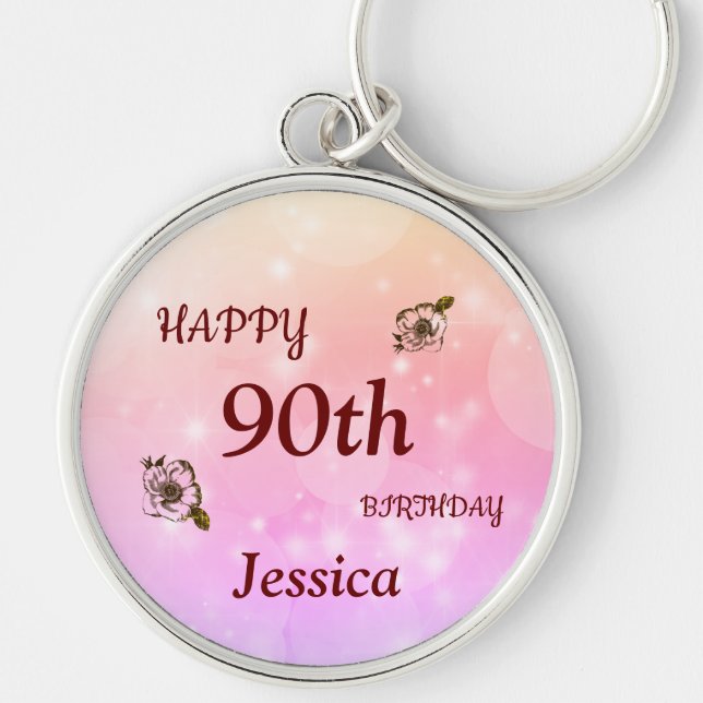 Chaveiro Aniversário de 90 anos Personalizado Feliz (Frente)