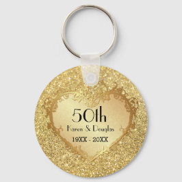Chaveiro Aniversário de Casamento do Sparkle Dourado Heart 