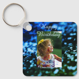 Chaveiro Aniversário de criança de fotos azul verde-brilhan