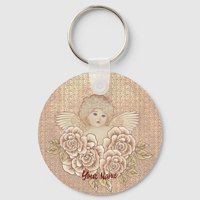 Chaveiro Anjo Cherubim de Rosas Antigas  (Frente)
