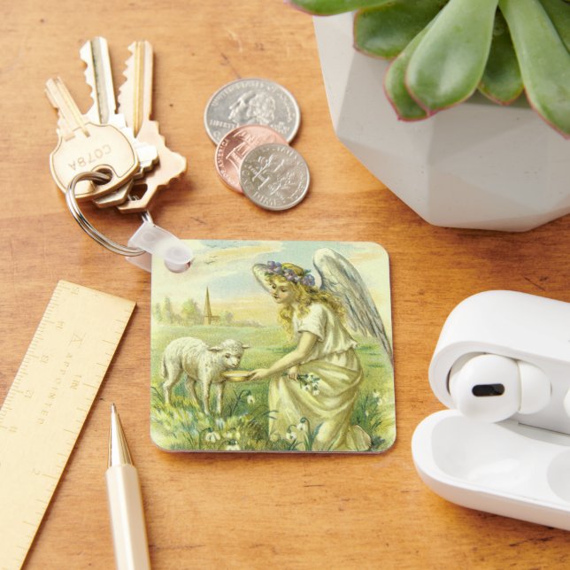 Chaveiro Anjo da Páscoa Religiosa Vitoriana Antiga com Cord (Mesa)