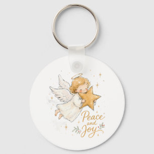 Chaveiro Anjo de Natal em Aquarela com Estrela