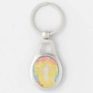 Chaveiro anjo e arco-íris da pintura da aguarela do vintag