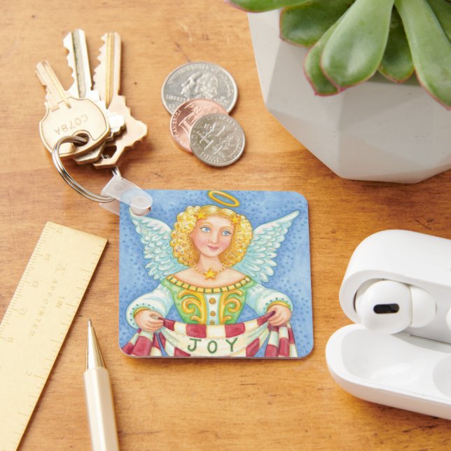 Chaveiro Anjo fofo de Natal com auréola e faixa de alegria (Mesa)