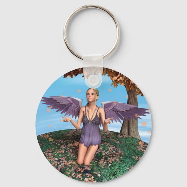 Chaveiro Anjo Orando Roxo Fantasia de Outono Arte (Frente)