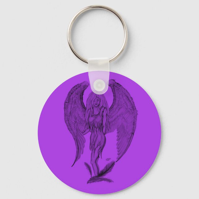 Chaveiro Anjo preto e design púrpura (Frente)